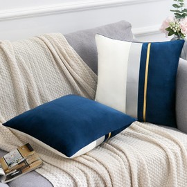 Set of 2 Cozy Velvet Square Decorative Cushion Covers for Couch and Bed Luxury Modern Blue Throw Pillow Cover 50 x 50 cm Decorative Pillow for Bedroom Living Room Accessories, 20 x 20 Inches