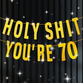 COLANANA Happy 70th Birthday Banner,70th Birthday Banners,Gold Glitter Banner Birthdays Party Decor,Gold Sign Funny Party Supplies You're 70 Birthdays Banners Decorations for Women Men