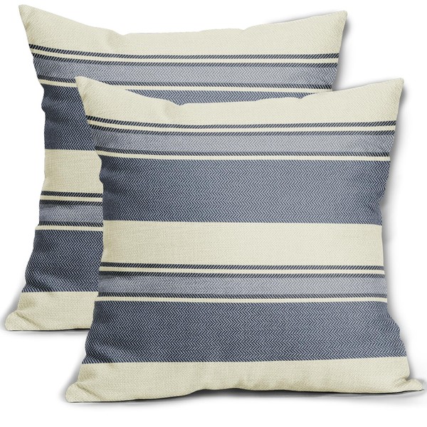 Aytipun Blue Striped Pillow Covers 20x20 Set of 2 Cream