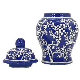 Galt International 8" Home Decor Ceramic Ginger Jar with Lid - Tea Storage, Decorative Centerpiece Accent Jar Jingdezhen Chinese Style Porcelain (White & Blue)