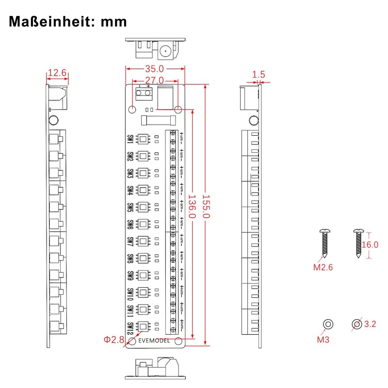 Evemodel 1 set 3-24V DC 12-switch control power distributor switch