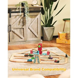 SainSmart Jr. SainSmart Jr. Wooden Train Track 52 PCS, Track Expansion Compatible with All Major Brands Toddler Railway Toy Train Set Boys Train Set 3+