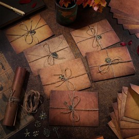 Vintage Stationary Paper and Envelopes Set, 60Pcs Retro Kraft Letter Writing Set Stationary Set- 24 Sheets Antique Letter Writing Paper, 12Kraft Envelopes, 12Retro Accessories, 12Ropes