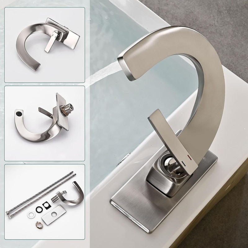 HOMILI Brushed Nickel Bathroom Sink Faucets,Single Hole Vanity Faucet Brass
