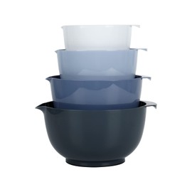 BoxedHome Nesting Plastic Mixing Bowl Set With Pour Spout, Microwave and Dishwasher Safe, BPA free Non-Slip Base, Set of 4 Size 1.7, 2.5, 3.5 and 4.5qt, Great for Prepping, Baking, Cooking (Haze Blue)