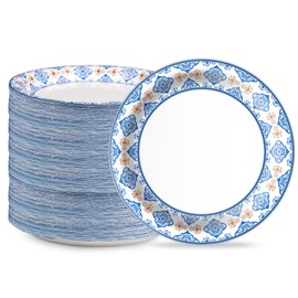 EggSun 10 Inch Blue Floral Plates, Large Disposable Paper Plates, Heavy Duty Flower Plate Tableware for Family Gathering, Dinner Time, Birthday, Wedding, Hobrday Party Suppbres 150pcs