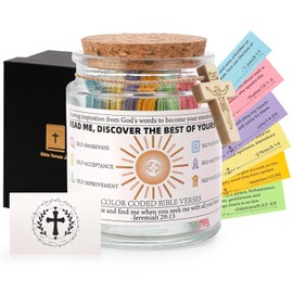 INCOK Christian Bible Verse Jar - 120 PCS Personal Self Growth Self Care Bible Prayer Cards Inspirational Scripture in a Jar(NIV) with Brown Cross Religious Church Bible Study Supplies for Women Men