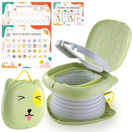DOSBY Travel Potty for Toddlers. Portable, Foldable, Carry Potty for Toddlers Boys and Girls. Fun Training with Potty Training Reward Chart. Indoor/Outdoor (Green)