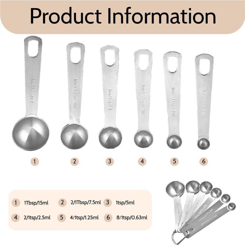 18/8 Stainless Steel Measuring Spoon, Metal Measuring Spoon for Baking
