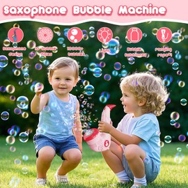 PANACARE Saxophone Bubble Machine for Children, Automatic Bubble Machine with Lanyard /10000+ Bubbles/Min with Solution for Wedding/Birthday/Party/Easter, Bubble Toy Gift for Boys and Girls (Pink)
