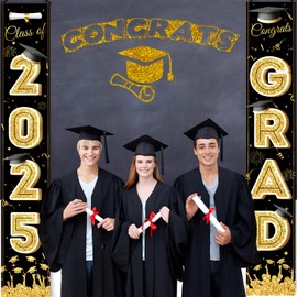 Graduation Door Banner 2025, Congrats Grad Porch Signs Class of 2025 for Door Decor, College High School Graduations Party Supplies Decorations