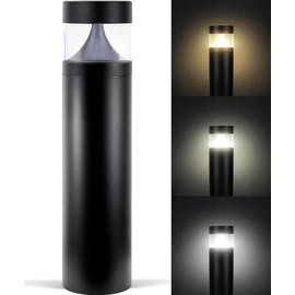 LightingLabs 10 Watts Bollard Led Landscape Lights Wired, 25 Inch, 3CCT 3000/4000/5000K, 120-277V Outdoor Pathway Lights Wired, Ideal for Garden, Driveway, Rated IP65, ETL Listed, Circular Flat Clear