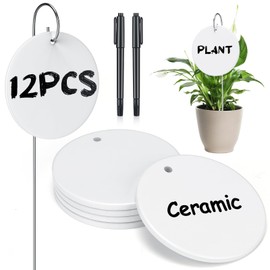 CroBlissful 12 Pcs Plant Labels Ceramic Garden Sign Markers 3 Inch Round Garden Labels Reusable Waterproof Ceramic Plant Sign Tags with Stainless Steel Stake and Pen for Flower Vegetable Potted Plant