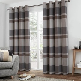 always4u Beige Grey Plaid Curtains Farmhouse Window Curtains Highland Woolen Look Grommet Drapes for Living Room Bedroom 2 Panels 54 * 95 Inches