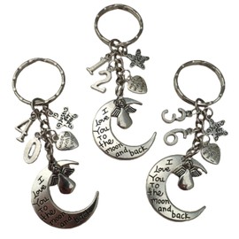 I Love you to the Moon and Back Keyring any Number Multi Choice Anniversary Birthday Angel