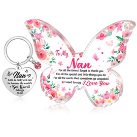 HOWAF Gifts for Mothers Day, To My Nan Butterfly-shaped Acrylic Plaque, Nan Keyring Keychain for Nan Mother’s Day, Christmas, Birthday, Nan Gifts From Granddaughter Grandson Grandchild