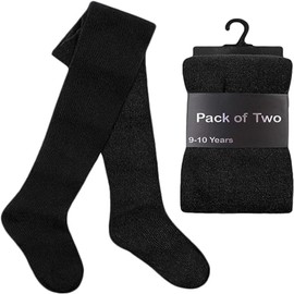 ITRAT® 2 Pairs Kids Girls School Cotton Tights Children Plain Uniform School Tights, Thick Warm Winter Cotton Rich Plain School Tights Girls Plain Super Soft Tight Everyday use (Black 15-16 Years)