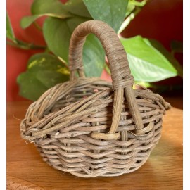 Vintage 1980's Wicker Basket w/ Handle Small Miniature 4"L  X 3"W  X 4.75"H