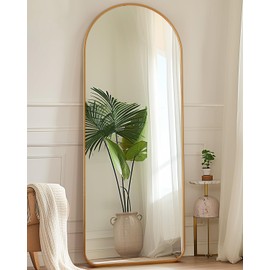 Full Length Mirror, 58"x18" Floor Mirror, Floor Standing Mirror Freestanding Arch Full Body Mirror with Stand for Bedroom, Hanging Mounted Mirror for Living Room Cloakroom, Gold