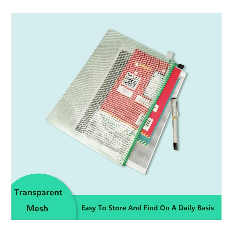 10 PCS Mesh Document Bag, Waterproof Zipper Pouch A4 Size