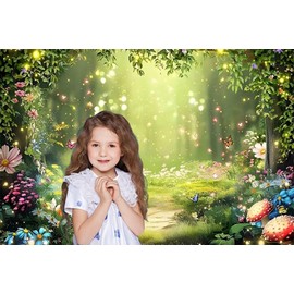 Enchanted Forest Backdrop 9x6ft Fairytale Wonderland Backdrop Mushroom Flower Woodland Fantasy Forest Jungle Photography Backdrop for Princess Baby Shower Birthday Party Banner Decorations