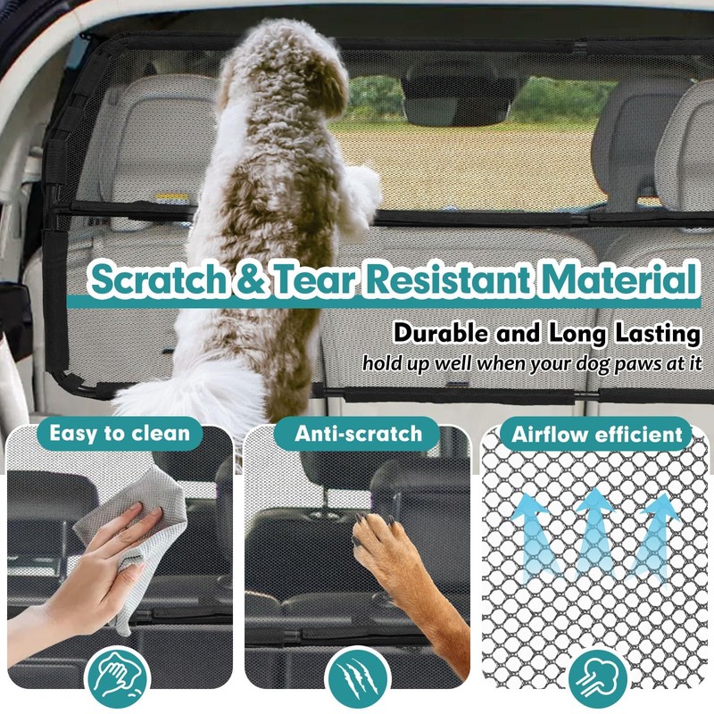 Dog Car Barrier Escape-Proof, 46" Wide Car Divider for 3rd