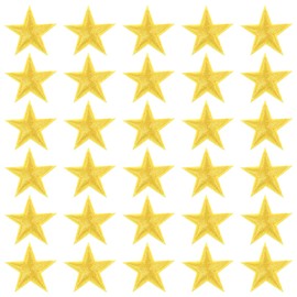 30Pcs Iron on Gold Star, 1 inch Sew on Star Embroidered Patches for Men Women Decorative Patch Embellishments for DIY Craft, Clothing, Jacket, Dress and Backpack Pentagram Decor (Gold)