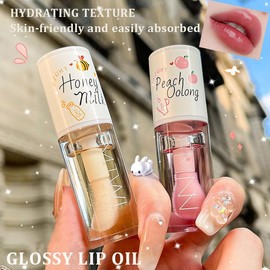 2 unidades de brillo labial de miel de melocotón, esencia de labios hidratante, bálsamo de aceite labial de gelatina de cristal, aceite de labios nutritivo de larga duración, aceite de brillo labial
