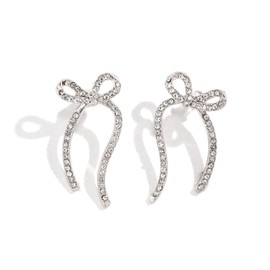 Long Chain Bow Dangle Drop Tassel Earrings for Women Gold Silver Bow Earrings Ribbon Fringe Waterfall Statement Earrings Crystal Bow Dangling Wedding Prom Fashion Jewelry Gift (Silver1)