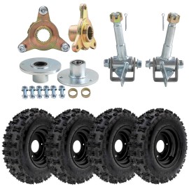 Unbranded 6" Go Kart Tires 4.10-6 Tire Rim Wheel Steering Spindle 3 Stud Hub ATV Quad Bugg - 2 Pack 4.10-6 Wheels + Front Steering Spindle Hub