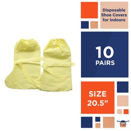EZGOODZ Disposable Shoe Covers for Indoors, 20.5 Inch Tall. 10 Pairs of Shoe Booties Disposable with Long Ties. Waterproof Disposable Boot Covers 85 GSM PE+PP. Foot Covers for Shoes Disposable Outdoor