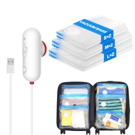 VMstr Vacuum Storage Bags for Travel with USB Electric Pump, 6 Pack Compression Seal Packing for Clothes and Clothing, Vacuum Packing Seal for Luggage and Suitcase