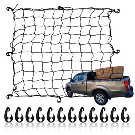 WEBSUKA Truck Bed Cargo Net, 3.6'x3.6' Stretches to 10.8'x10.8' Durable Cargo Net for Pickup Truck Bed, Trailer, Boat, RV SUV Stretch Mesh Duty Cargo Net for Large Loads, 12 ABS Clips