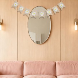 SEWACC Garland Banner Burlap Flag Daisy Floral Spring Decoration Decoration Party Event Reception Back to School Celebration Classroom Nursery Shop Hanging Photo Photography 3.0m Assembly Interior