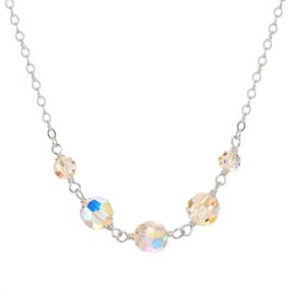 LTC Designs Sterling Silver Cable Chain Necklace made with Austrian Aurora Borealis Crystal Beads 16" + 2" extender, for Women, Weddings, Bridesmaids Bridal Party prime dau