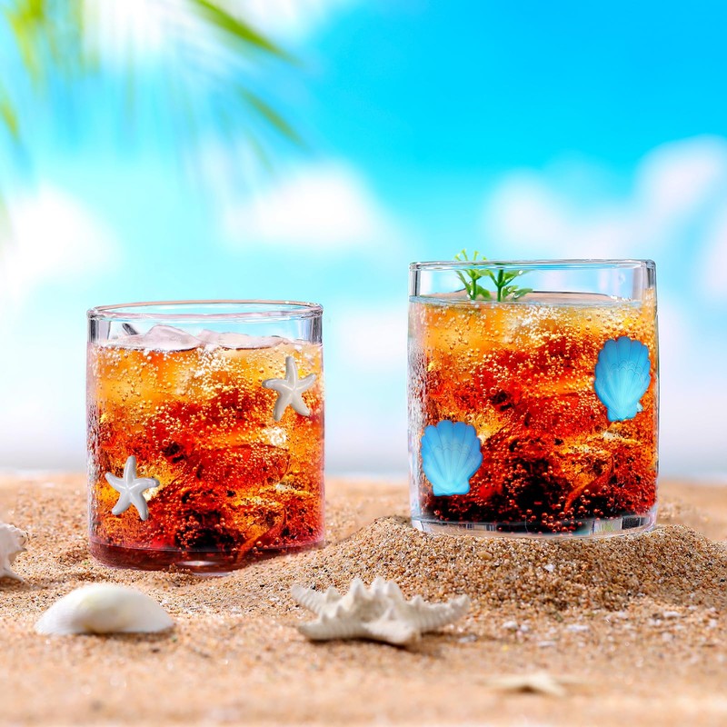 Singhoow 2 Pcs 14 oz Icon Juice Glasses Starfish Seashell