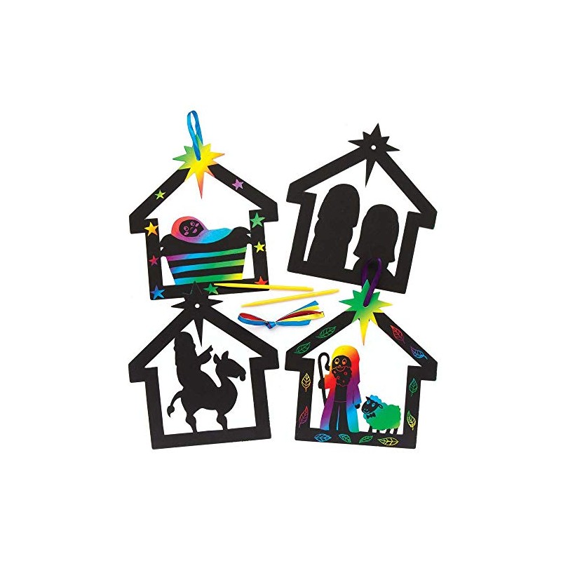 Baker Ross AR806 Nativity Scratch Art (Pack of 8) for
