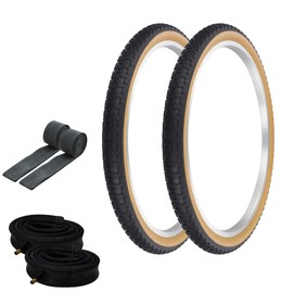 PRO+ Pair of Bicycle TIRE 24" X 1.75" Black/Gum SIDEWALL COMP III Tread (2) Tires W/Heavy Duty Tubes & Rim Strips BMX Bike P-104A