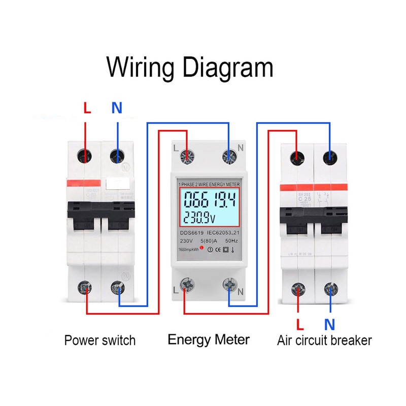 LCD Digital Electricity Meter Single Phase 2 Pin DIN Rail