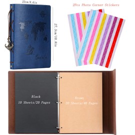 ZEEYUAN Photo Album World Map Leather Scrap Book 8.7 x10.7 Album Scrapbook 60 Pages Vintage DIY Memory Book for 6x4/7x5 Photos