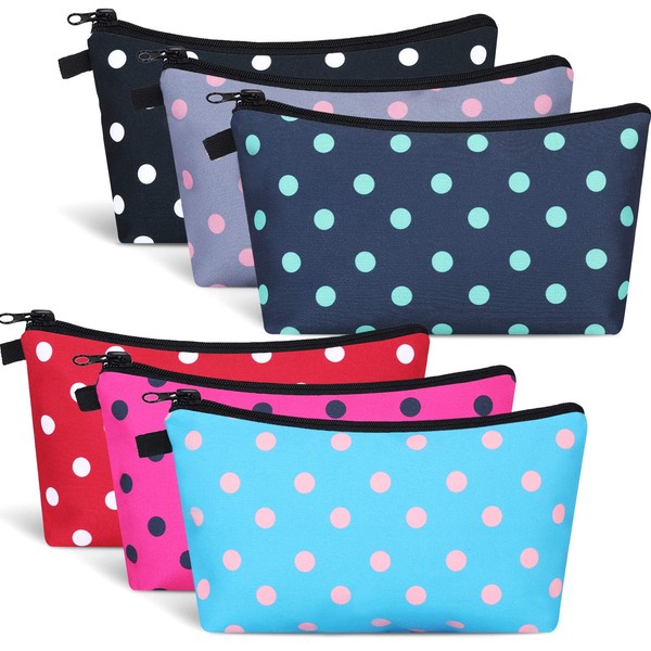 6 Pieces Makeup Bag Toiletry Pouch Waterproof Cosmetic Bag with Zipper Travel Packing Bag 8.7 x 5.3 Inch Small Cosmetic Bag Accessory Organizer for Women and Men (Polka Dots Style)