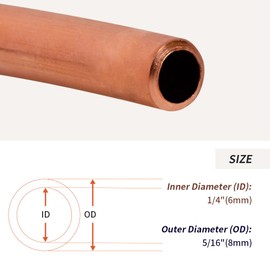 Eoiips Copper Tube 5/16" OD × 1/4" ID(6-8mm) Seamless Round Pipe Tubing, Copper Refrigeration Tubing (4.92 FT)
