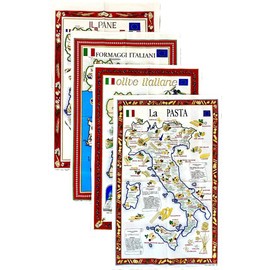 BLU RITMO Kitchen Towel Set, Cotton Kitchen Towels Made in Italy, Multi-purpose Coloured Cloths, Large Cloths, 55 x 85 cm (Foods - 4 Pieces)