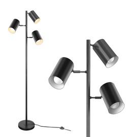 Ldeco Tree Floor Lamp with 3 Light 9W E26 LED Bulbs,Black Standing Tall Pole Lamp with 3 Adjustable Rotating Lights,Modern Floor Lamp for Living Room Bedroom Office,Reading Room
