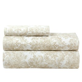 ROYALE LINENS 300 Thread Count 100% Long Staple Combed Cotton Sheet Set - 4 Piece Full Bed Sheets - 1 Fitted, 1 Flat, 2 Pillow Cases -Soft Cool & Crisp Sheet Set (Full, Floral Damask,Rainy Day)