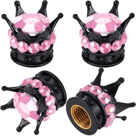 4 Stücke Bling Bling Ventilkappen Handgefertigte Kristall Strass Krone Fahrzeug Autoreifen Kappen Abdeckungen Chrom, Attraktives Staubdichtes Zubehör für Auto (Schwarz) (Rosa und Schwarz)