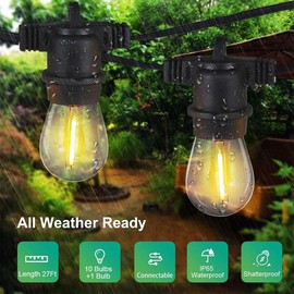 Guntsous S14 LED Outdoor String Lights 27FT with Edison Vintage Shatterproof Bulbs and Commercial Grade Weatherproof Lights for Balcony, Patio, Porch, Backyard (54FT 20LED)