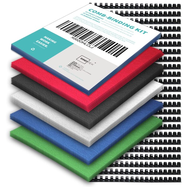 Binditek Binding Covers and Combs kit, Includes 25 Pcs Clear