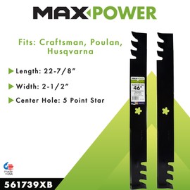 Maxpower 561739XB Commercial Mulching 2-Blade Set for Many 46 in. Craftsman, Husqvarna, Poulan Mowers, Replaces OEM #'s 403107, 532403107 Black