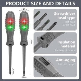 Flintronic 4PCS Electrical Circuit Tester Pens, 2-in-1 High Torque Voltage Tester Screwdrivers with Strong Magnetic, Portable Screwdriver Electricity Detector Set (2 Flathead+ 2 Crosshead)